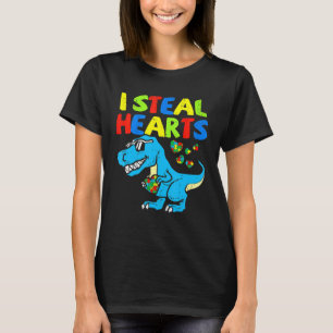 I Steal Hearts Puzzle T Rex Dinosaurs Boys Autism T-Shirt