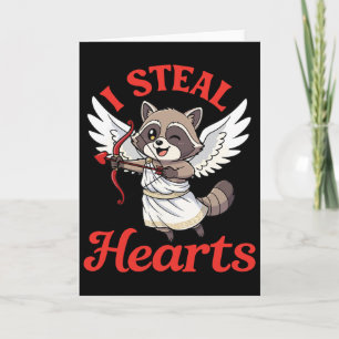 I Steal Hearts Raccoon Cupid Valentine Day Funny A Card
