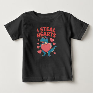 I Steal Hearts T Rex Dinosaur Valentine's Day Baby T-Shirt