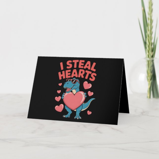 I Steal Hearts T Rex Dinosaur Valentine's Day Thank You Card (Front)