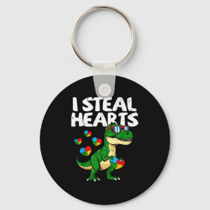 I Steal Hearts T-rex Puzzle Autism Awareness Dinos Keychain