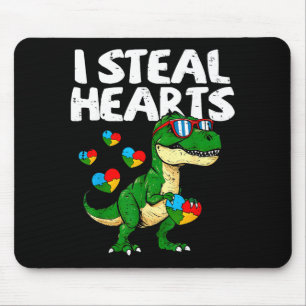 I Steal Hearts T-rex Puzzle Autism Awareness Dinos Mouse Pad