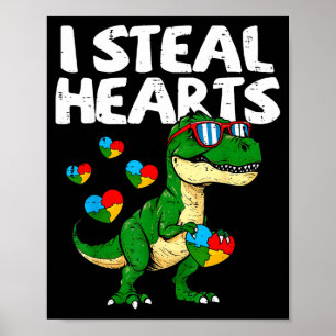 I Steal Hearts T-rex Puzzle Autism Awareness Dinos Poster