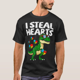 I Steal Hearts T-rex Puzzle Autism Awareness Dinos T-Shirt