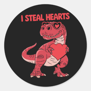 I Steal Hearts Trex Dinosaur Gles Valentine Day Bo Classic Round Sticker