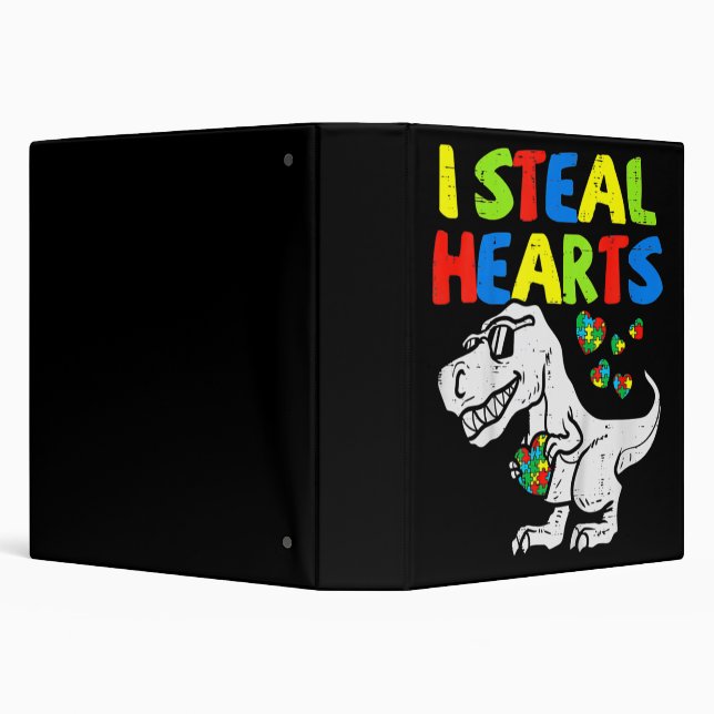 I Steal Hearts Trex Dinosaur Kids Boys Autism Awar Binder (Background)