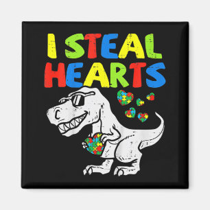 I Steal Hearts Trex Dinosaur Kids Boys Autism Awar Magnet