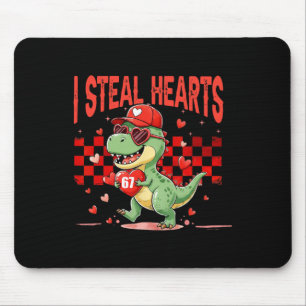 I Steal Hearts Valentine Boys Dinosaur Holding Hea Mouse Pad