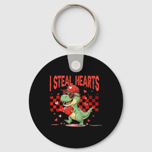 I Steal Hearts Valentine Boys Kids Dinosaur Holdin Keychain