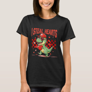 I Steal Hearts Valentine Boys Kids Dinosaur Holdin T-Shirt