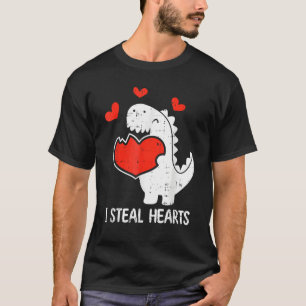I Steal Hearts Valentines Day Cool T-Rex Dinosaur T-Shirt