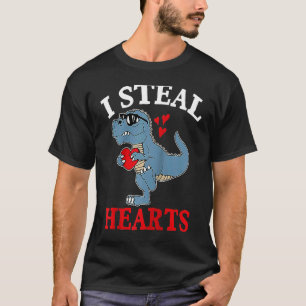 I Steal Hearts Valentine's Day Dino Roses Date Nig T-Shirt
