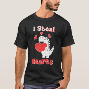 I Steal Hearts Valentines Day Dinosaur Boys Mens L T-Shirt