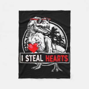 I Steal Hearts Valentines Day Dinosaur Boys Valent Fleece Blanket