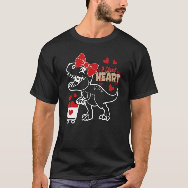 I Steal Hearts Valentines Day Dinosaur Girls Men L T-Shirt (Front)