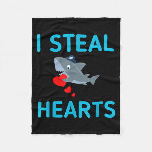 I Steal Hearts Valentines Day Shark  Fleece Blanket