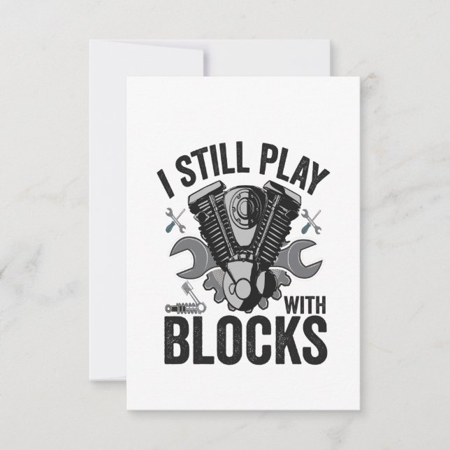 I Still Play With Blocks Funny Cat Mechanic Engine Thank You Card (Front)