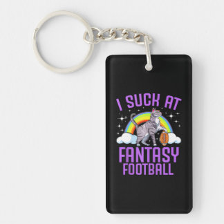 I Suck At Fantasy Football Cat Rainbow Kitten Keychain