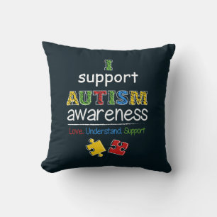 I Support Autism Awareness Red Yellow Puzzles Throw Pillow