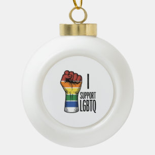 I Support LGBTQ Vintage Pride Fist Shirt Design_1 Ceramic Ball Christmas Ornament