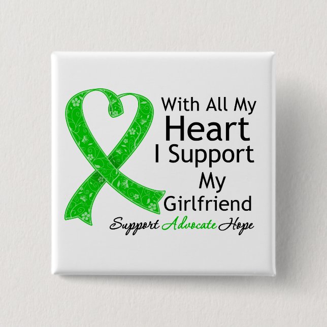 I Support My Girlfriend With All My Heart 2 Inch Square Button (Front)