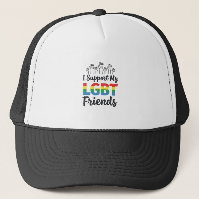 I Support My LGBT Friends Rainbow Pride Vector Des Trucker Hat (Front)