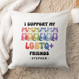 I Support My LGBTQ Friends – Rainbow Cat Pride Throw Pillow