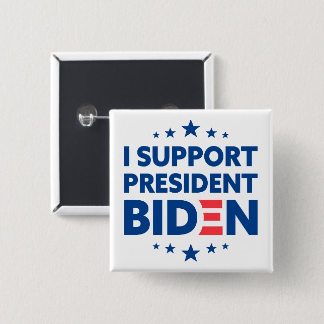 I Support President Biden Blue Stars White 2 Inch Square Button (Front & Back)