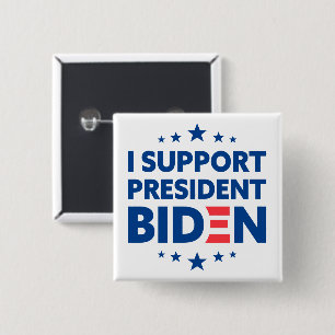 I Support President Biden Blue Stars White 2 Inch Square Button