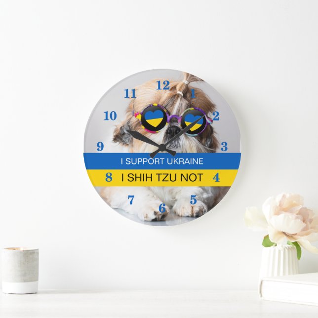 I support Ukraine I Shih Tzu Not Heart flag Large Clock (Home)
