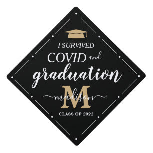I Survive Covid and Graduation Modern Black Tassle Cap Topper