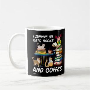 I SURVIVE ON CATS, BOOKS AND COFFEE funny cute cat Mug