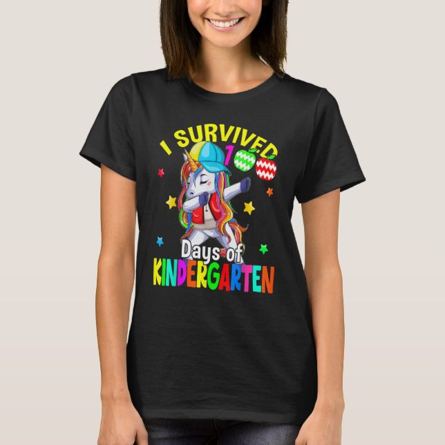 I Survived 100 Days Of Kindergarten Cute Dabbing U T-Shirt (Front)