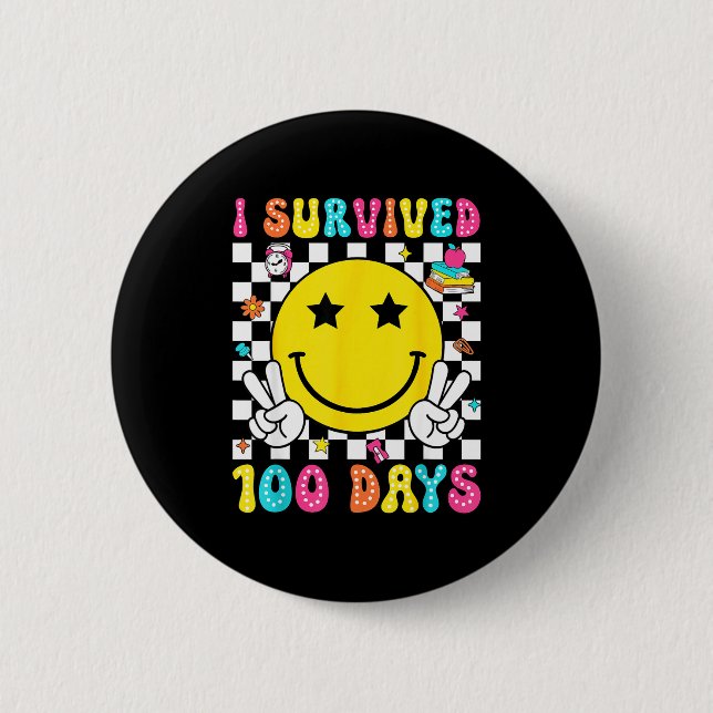 I Survived 100 Days Of School Boys Kids 100th Day  2 Inch Round Button (Front)