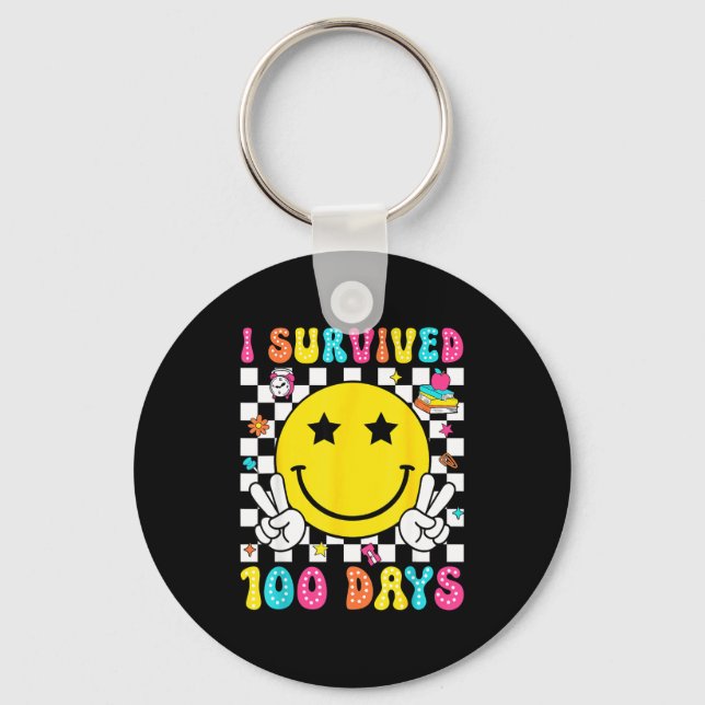 I Survived 100 Days Of School Boys Kids 100th Day  Keychain (Front)