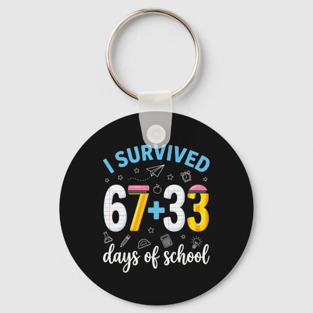 I Survived 100 Days Of School Six Seven Meme Teach Keychain (Front)