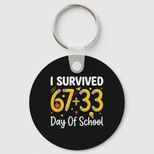 I Survived 100 Days Of School Six Seven Meme Teach Keychain