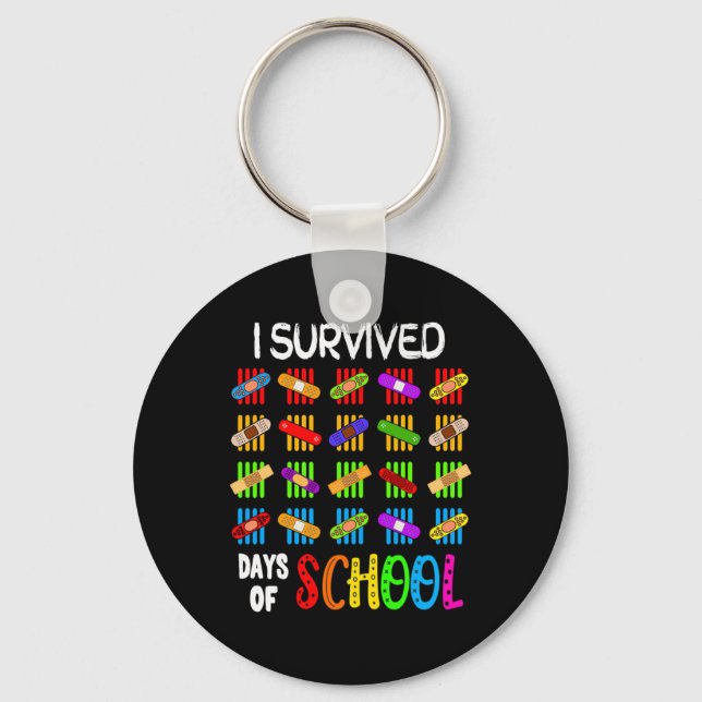 I Survived 100 Days Of School Teacher and Kids Gif Keychain (Front)