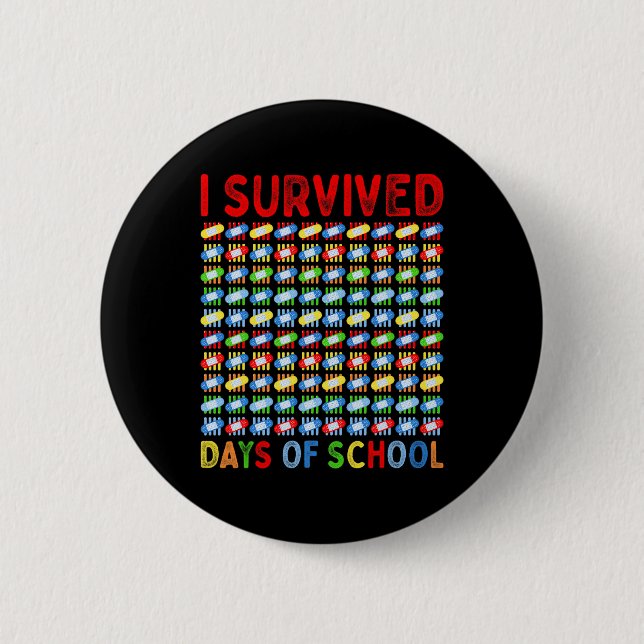 I Survived 100 Days Of School Teacher Kids Bynd Ai 2 Inch Round Button (Front)