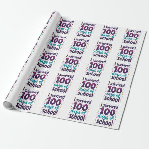 I Survived 100 Days of School Unicorn Design Wrapping Paper