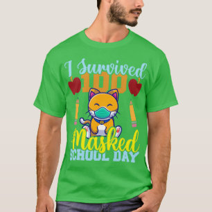I Survived 100 Masked School Days Cat lover Teache T-Shirt