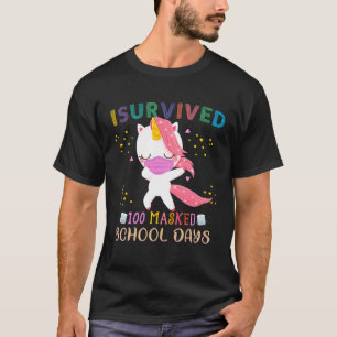 I Survived 100 Masked School Days Dabbing Unicorn  T-Shirt