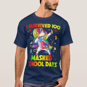 I Survived 100 Masked School Days Dabbing Unicorn  T-Shirt