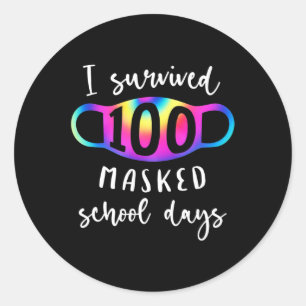 I Survived 100 Masked School Days Tie Dye Classic Round Sticker