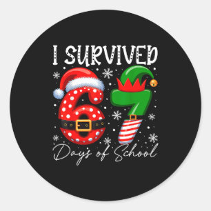 I Survived 67 Day Of School Funny 67 Xmas Santa El Classic Round Sticker