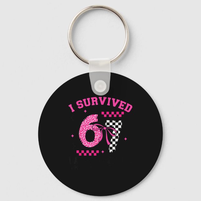 I Survived 67 Days Leopard Checkered 67 Kindergart Keychain (Front)