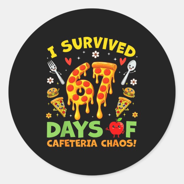 I Survived 67 Days Of Cafeteria Chaos Funny Boy Gi Classic Round Sticker (Front)