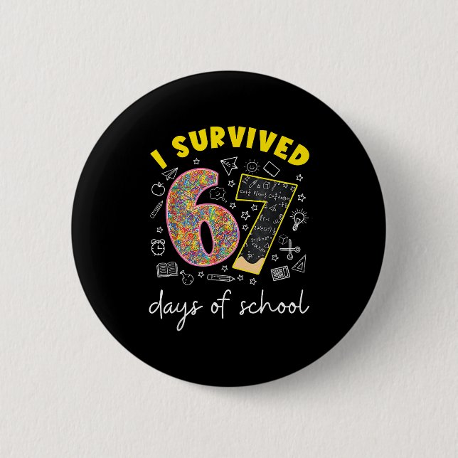 I Survived 67 Days Of School 67 Meme Rainbow Math  2 Inch Round Button (Front)