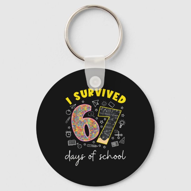 I Survived 67 Days Of School 67 Meme Rainbow Math  Keychain (Front)