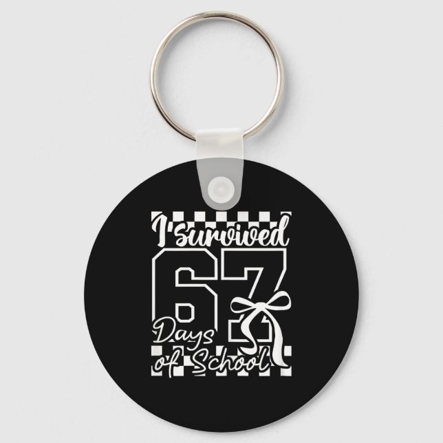 I Survived 67 Days Of School Checkered Coquette Bo Keychain (Front)